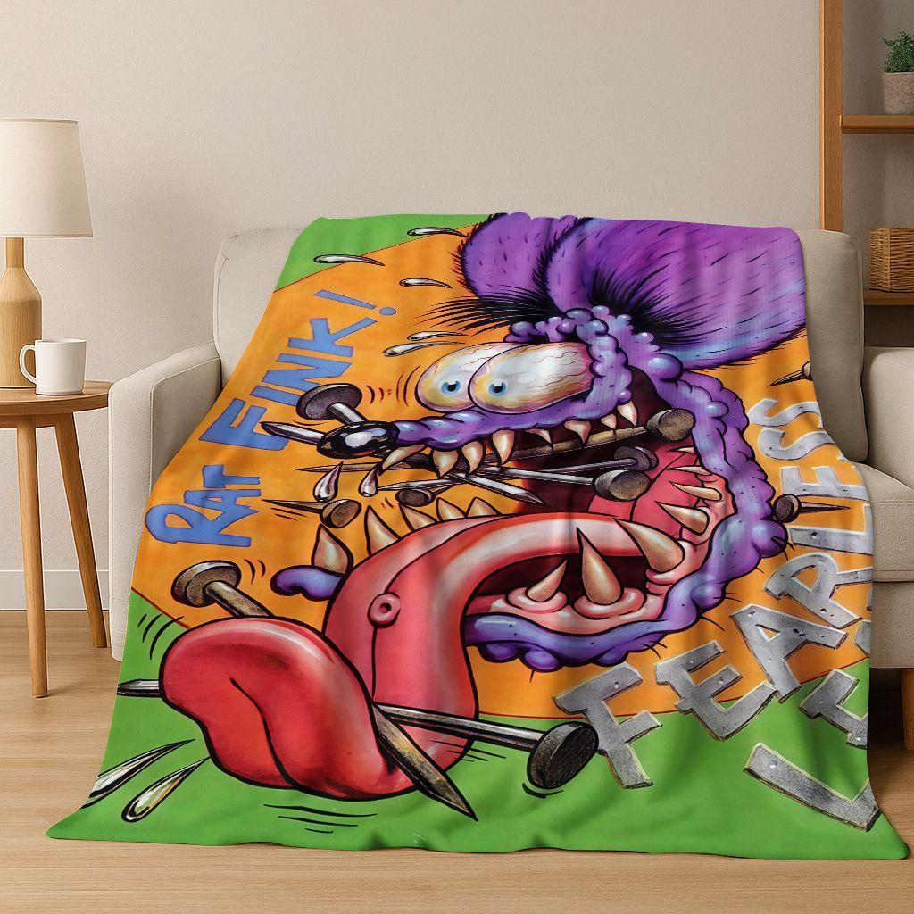 3D Buntowniczy RAT FINK Samochody Znak Kreskówkowy Koc Flanelowy, Ciepły i Przytulny Miękki Koc Rzutowy do Domu Sypialni Łóżka Sofy Pokrycie Piknikowe