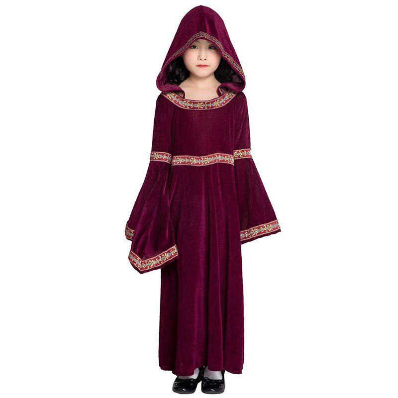 Medieval Vampire Witch Hooded Wine Red Dress Cosplay Halloween Costume Carnival
