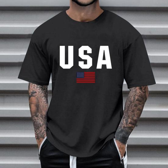 Herre T-skjorte Rund Hals Kort Erme Slim Fit T-skjorte USA Mønster Allsidig T-skjorte Topper Løping Fitness Topper Hverdagsbruk
