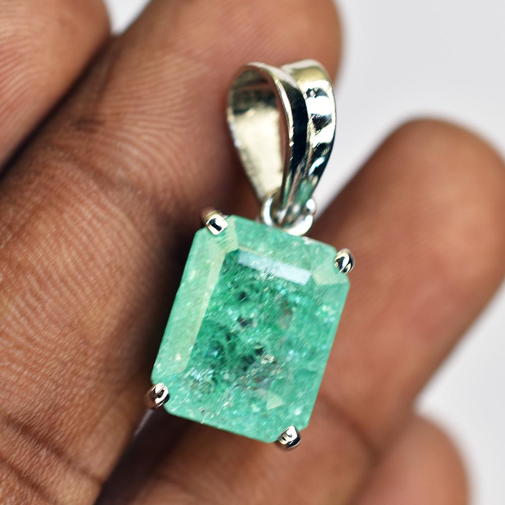 Certified 20 Ct+ Natural Green Emerald 925 Sterling Silver Emerald Pendant