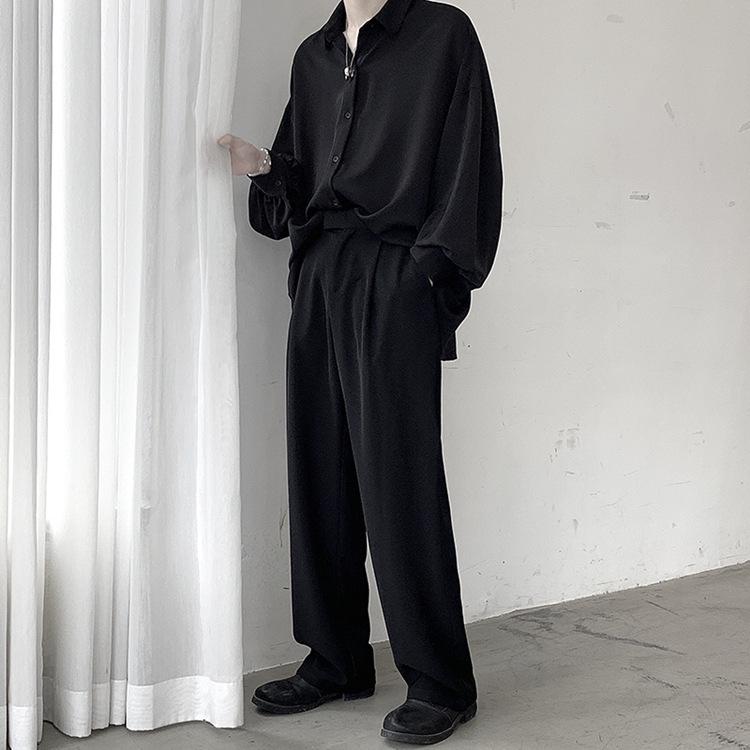 Men's Loose Fit Korean Style Pleated Cuff Shirt with Long Sleeves - Spring/Autumn Fashion.