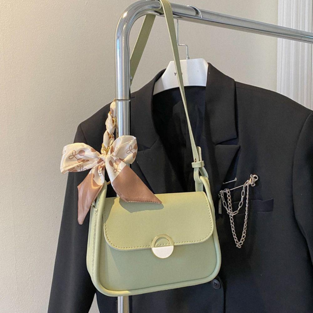 with Ribbon PU Leather Shoulder Bag Korean Style Chain Crossbody Bag Small Square Bag Autumn