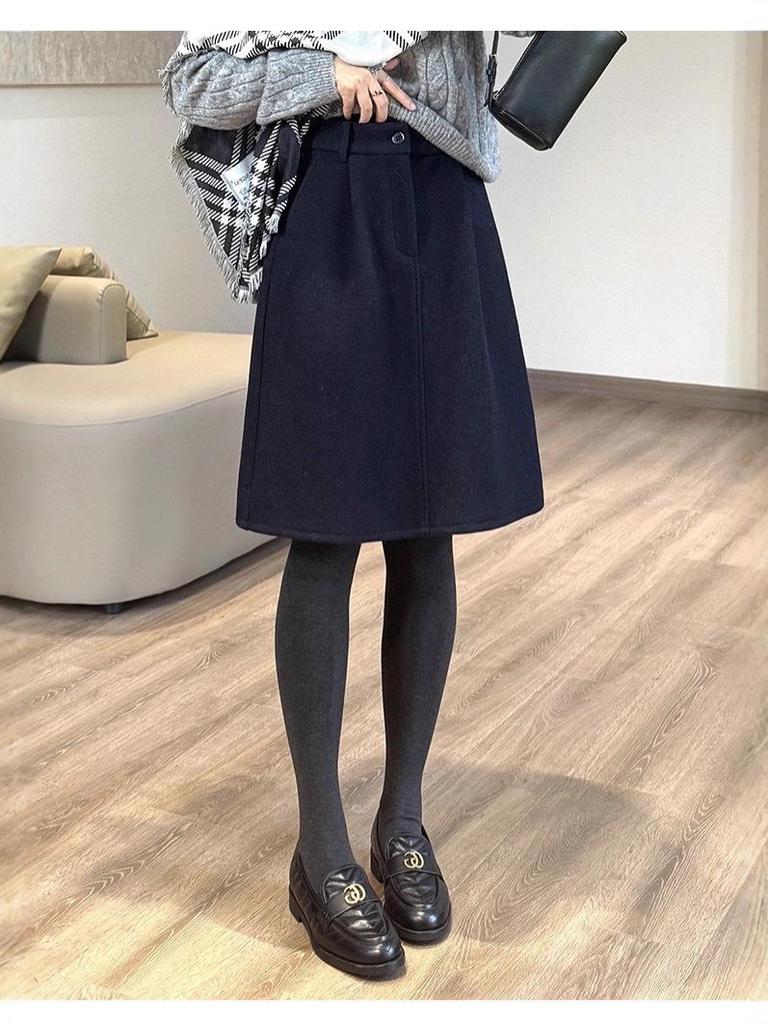 2025 A/W Korean Style Slimming Wool Skirt: Versatile Long Half Skirt for Women