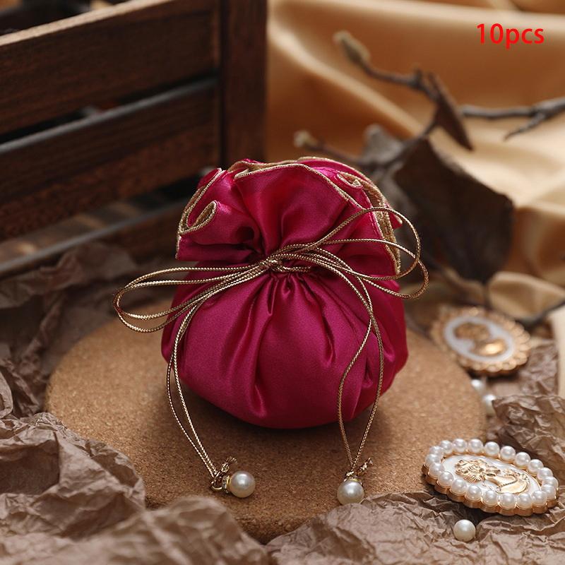 10PCS Luxury Packing Drawstring Velvet Pouch Silk Gift Bag For Jewelry Wedding Candy Boxes With Pearl String Decor Favors Bags