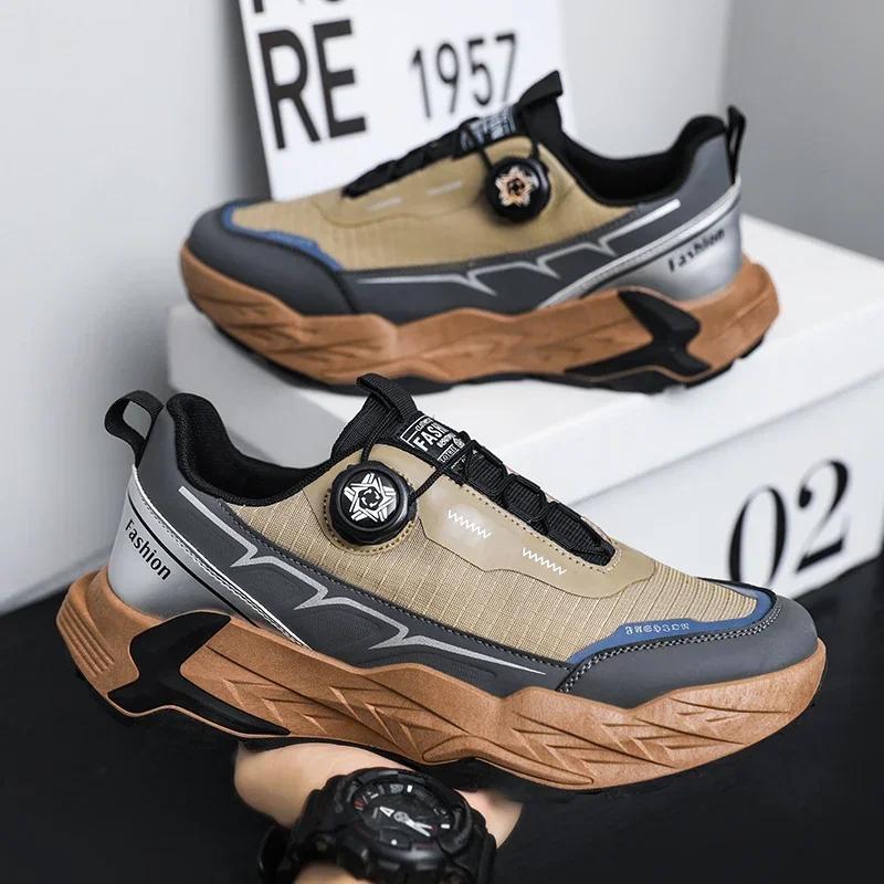 New Men'S Shoes Autumn Breathable Button Rotating Convenient Mesh Sports Outdoor Sports Leisure Running And Hiking Shoes