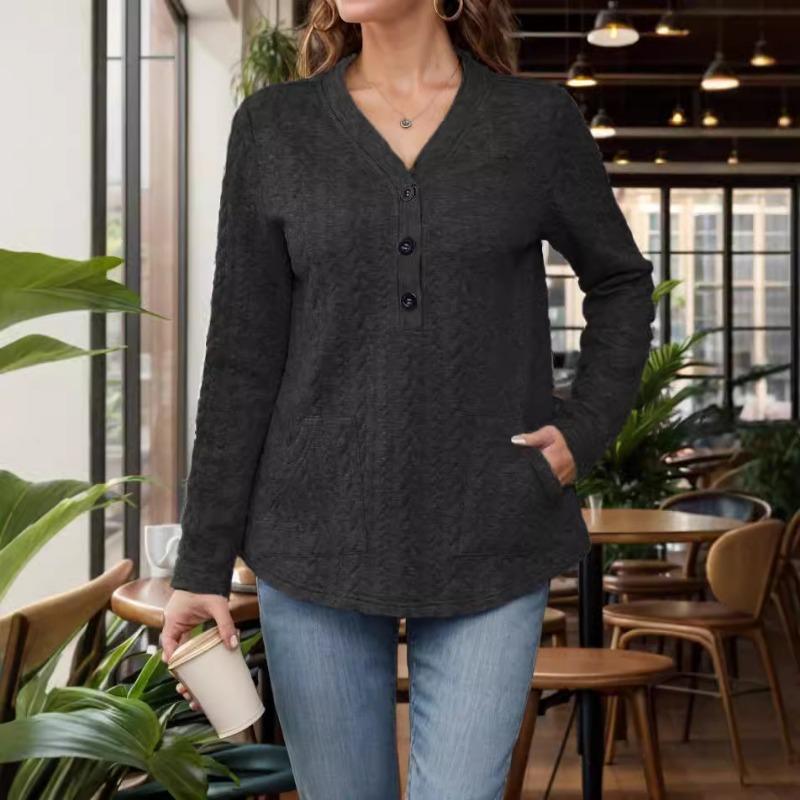 Damen Herbst und Winter Neu Langärmeliges Strick Zopfmuster Mode Einfarbiges T-Shirt