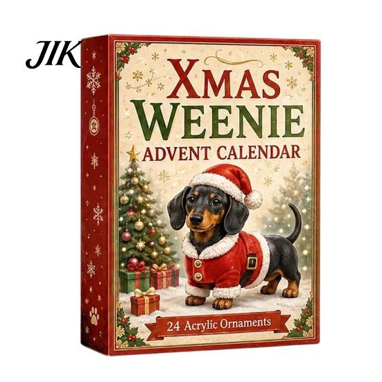 Cute Pet Hanging Pendants 2026 Dog Christmas Advent Calendar, 24-Day Ornaments Countdown Calendar with 24 Shaped Decor Pcs 2D Acrylic Figures