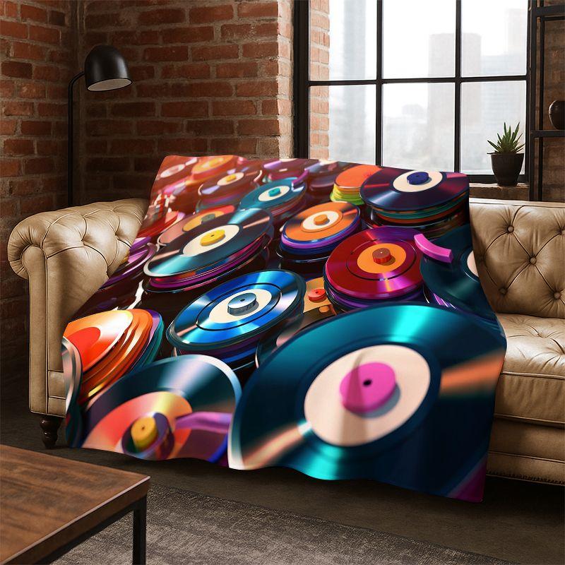 Retro Vinyl Record Music DJ Tape Flannel Blanket Soft Warm Blanket Throw Blanket for Bedroom Living Room Bed Travel Picnic Gift