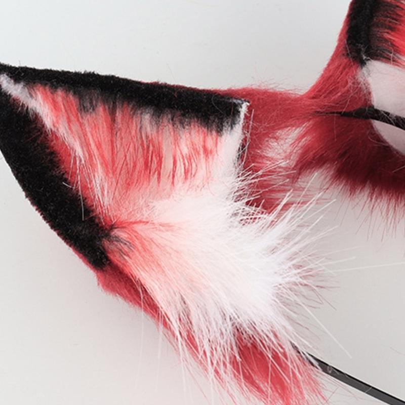 Anime-Cosplay Props Foxes Ears and Tail Set Plush Furry Animal Ears Hairhoop with Foxes Tail Fancy-Dress Party Costumes