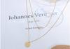 18K Gold Plated Lucky Round Pendant Double Layer Clavicle Necklace - European and American Style