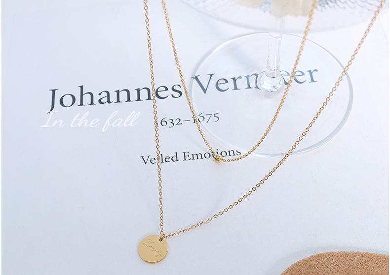 18K Gold Plated Lucky Round Pendant Double Layer Clavicle Necklace - European and American Style