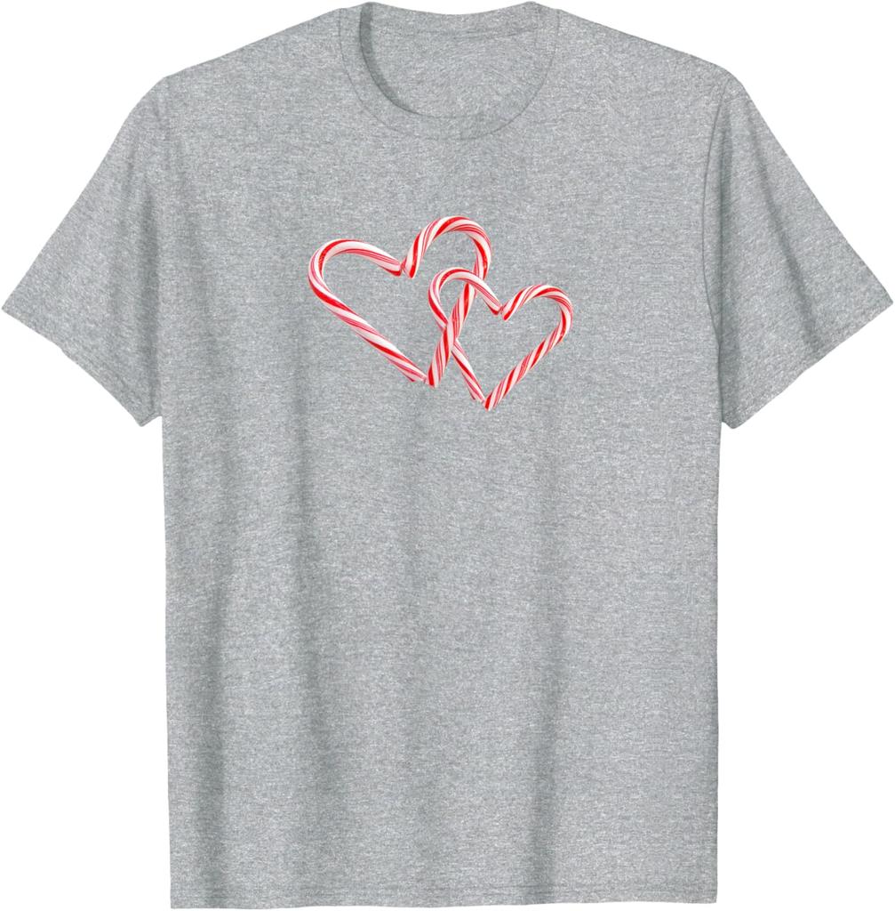 Candy Cane Hearts Graphic Tee Interlocking Peppermint Christmas Holiday T-Shirt