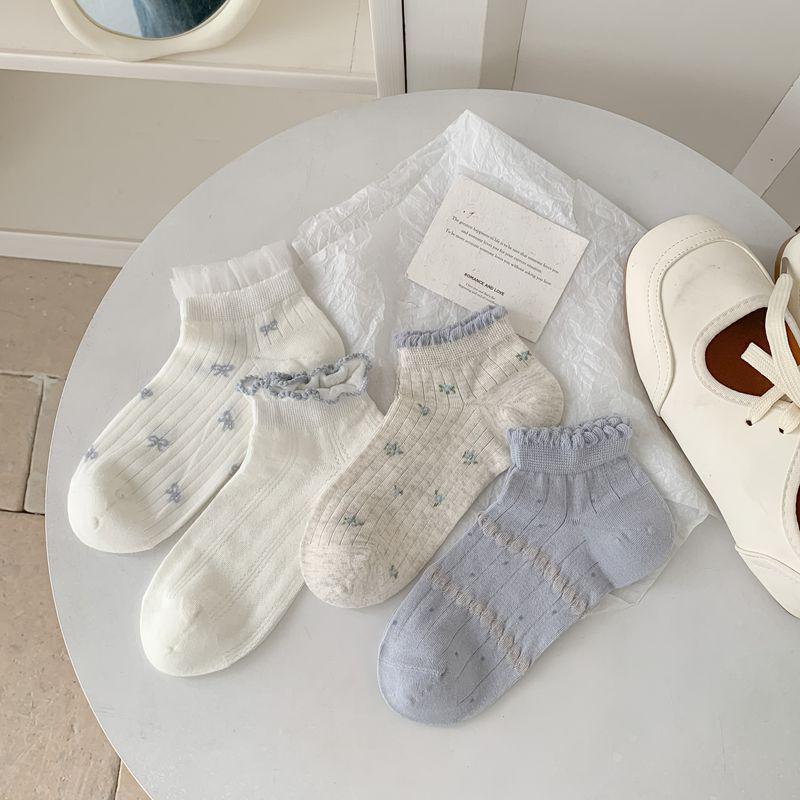 Light Blue Floral Boat Socks - Women's Summer Collection