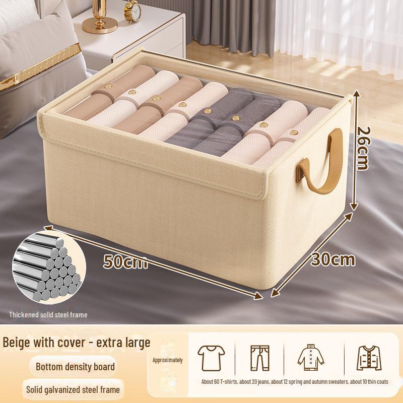 Cationic Fabric Clothes Storage Box with Lid and Steel Frame