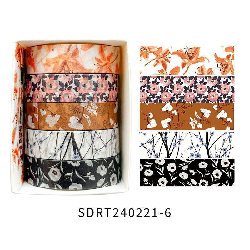 5rolls/pack Spring Flowers Romantic Series Washi Tapes Multi Color Floral Pattern Decorative Skinny Blooms Masking Tapes