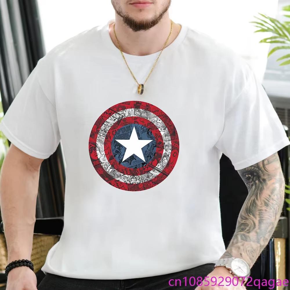 Marvel 2026 New Captain America Avenger Shield Print Fashion Mens Casual Crew Neck Loose Comfortable Short Sleeve TShirt