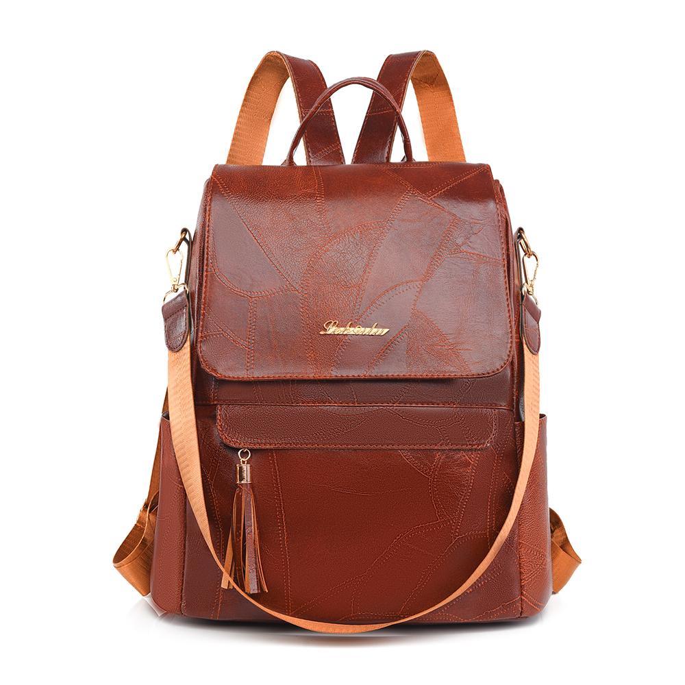 Женский многофункциональный рюкзак из мягкой кожи с кисточками в стиле ретро — фото 17