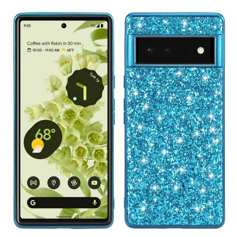 Glitzerhülle für Google Pixel 7 Pro 6 8 Silikon-Stoßfänger Stoßfest Hartplastik Beschichtet Handyhülle für Pixel 8 Pixel 7