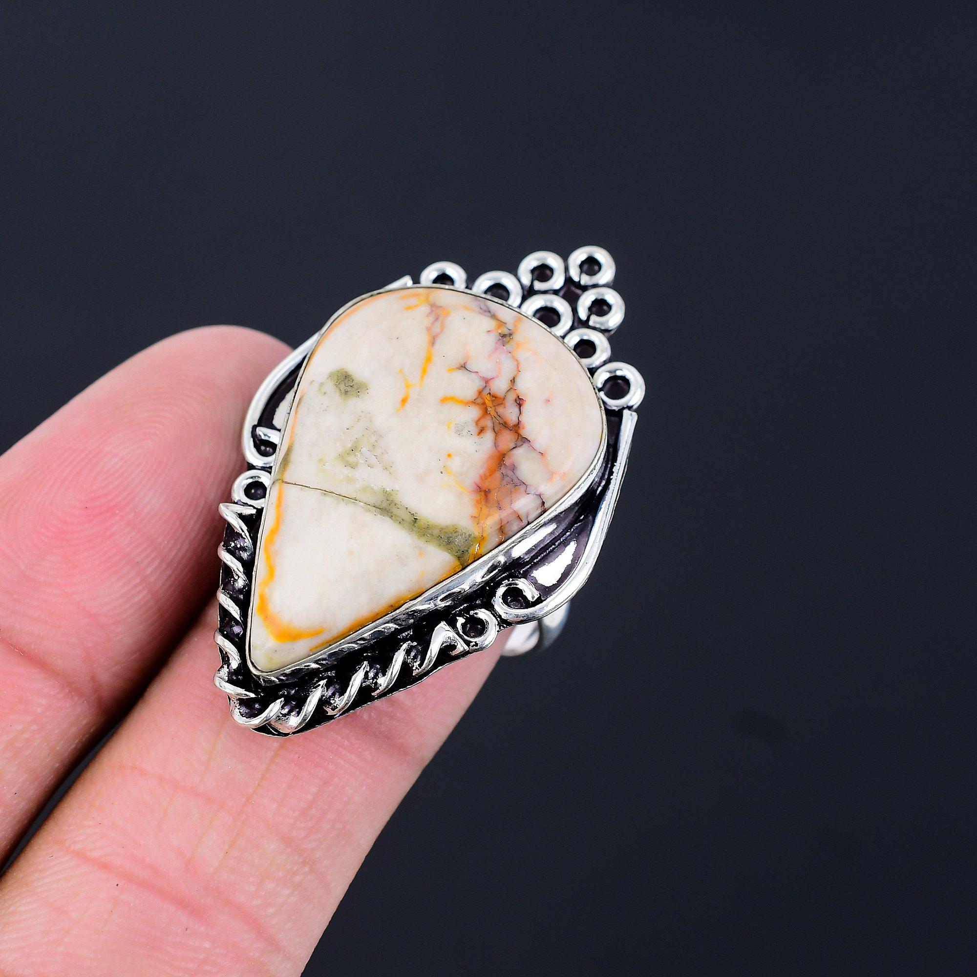 925 Silver Pear Natural Mookaite Multi Stone Anniversary Sister Statement Ring 9