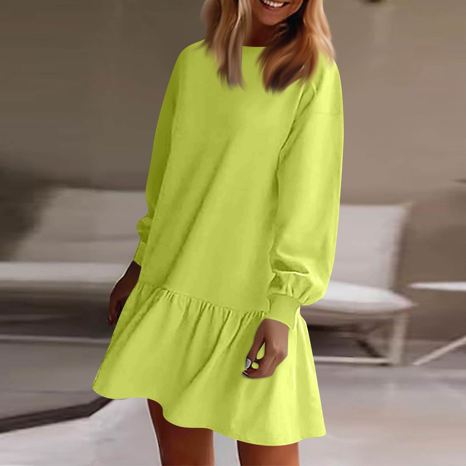 

Women s Long Sleeve Pullover Top Knit Ribbed Knit Patchwork Sweatshirt Dress Casual Dresses M