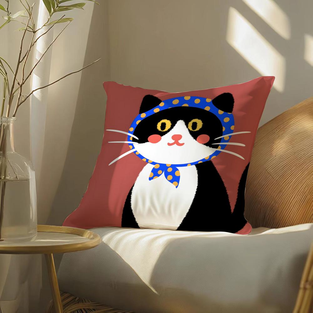 Funny And Silly Cat Pattern Pillow Case Double-Sided Plush Sofa Cushion Covers Organic Breathable Invisible Zipper