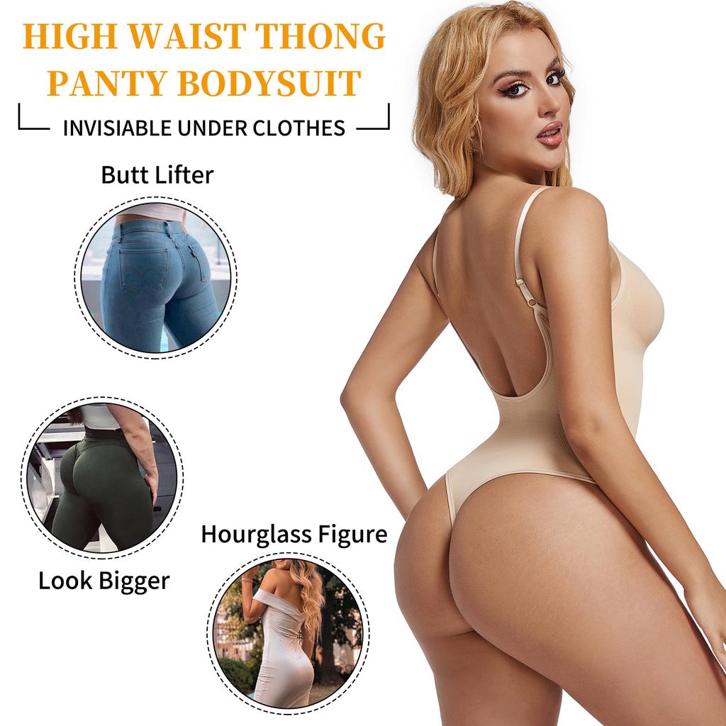 Bodysuit Shapewear for Women Tummy Control Body Shaper Seamless Thong Bodysuits U Plunge Backless Leotards Tops Waist Trainer Slimming Underwear