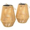 Hangende Zonnelantaarns, 2 Stuks Rotan Zonnelampen met Handvat voor Patio, Pad, Terras, Automatisch Aan/Uit, Bruin