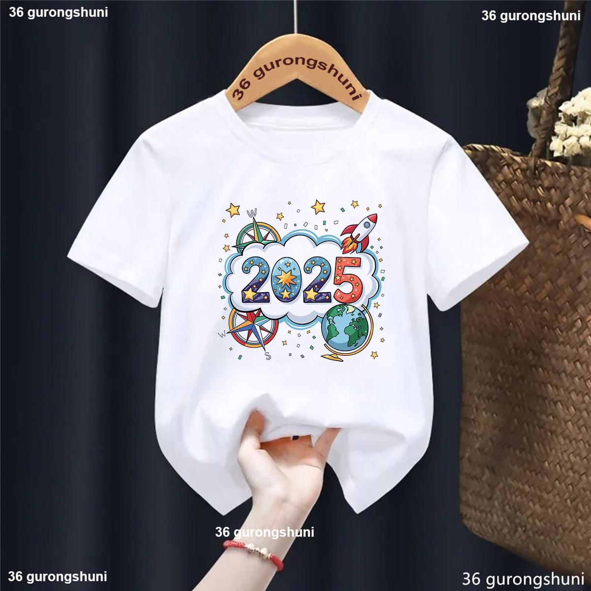 Hello 2025 Happy New Year Kids TShirt Boys Girls Clothes Toddler New Year Party Gift Tee Child Baby Short Sleeve Shirts Clothes 100