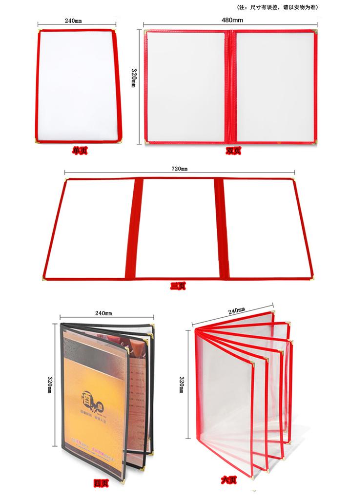 Für A4 1/2/3/4/5/ 6/7/8/10/ Schlitze Einzel-Doppel-Dreifach-Panel Kunststoff-Menühalter Transparente Ordnerabdeckung
