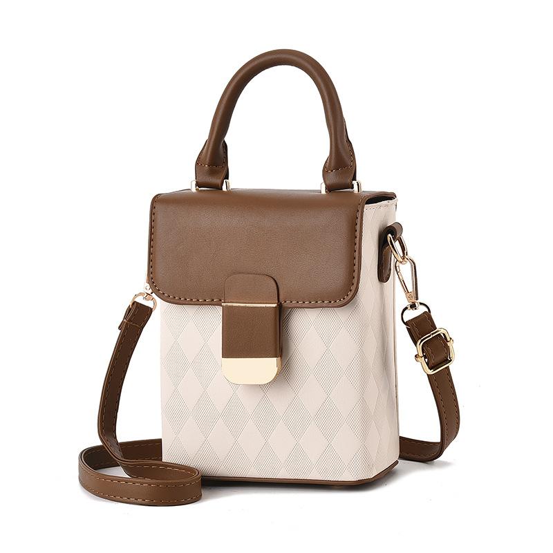 Korean small satchel women's mobile phone bag mini contrasting color 2025 new high-end fashion versatile portable diagonal span mobile phone bag
