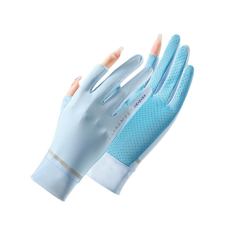 Spring and Summer Sun Protection Gloves for Women Outdoor Cycling and Driving  UV Protection  Ice Silk Leakage Two Finger Coolness Full Finger Gloves