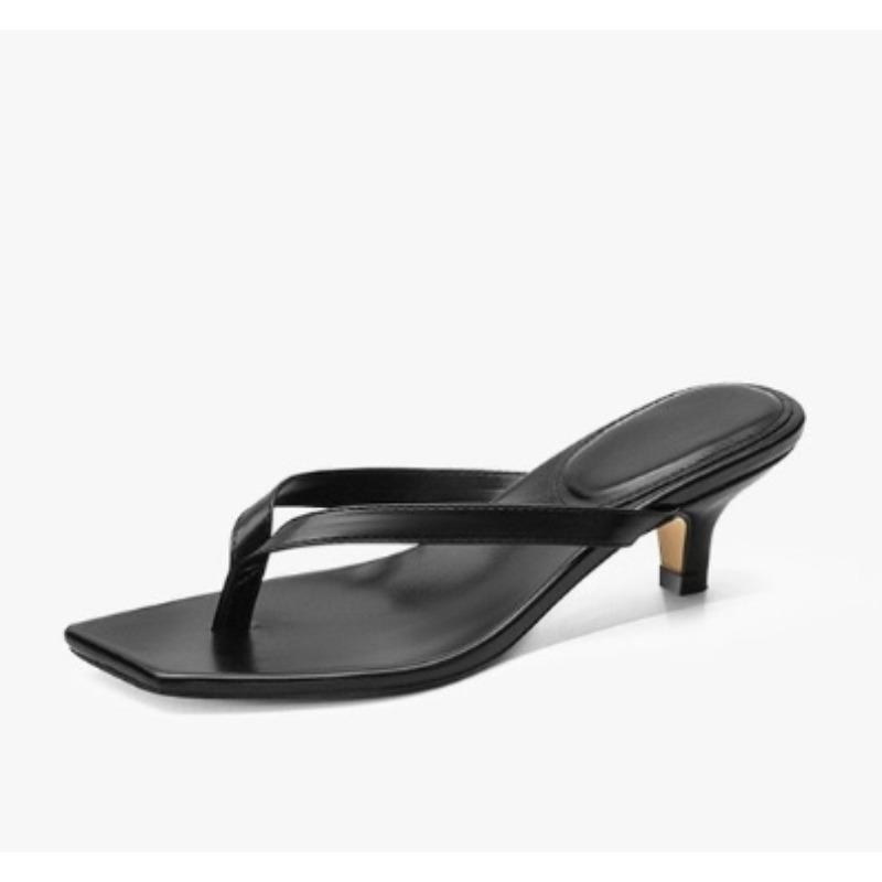 

Босоножки с квадратным носком и клипсой для женщин, летние новые популярные шлепанцы на высоком каблуке, большого размера, на тонком каблуке, женские уличные кожаные тапочки 42 чёрный