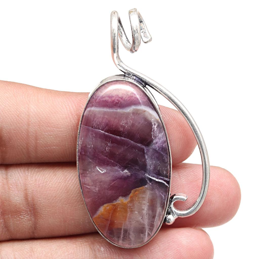 Fluorite Gemstone Handmade Women's Unisex Silver Jewelry Pendant 2.25