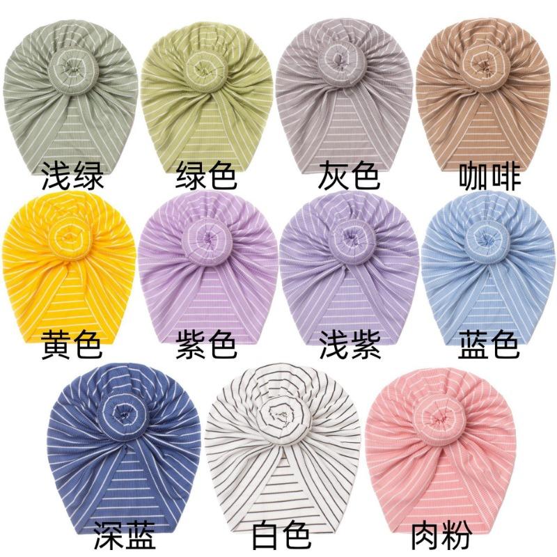 

New baby striped hat, children s care halogen donut ball pullover hat, summer baby fetal hat
