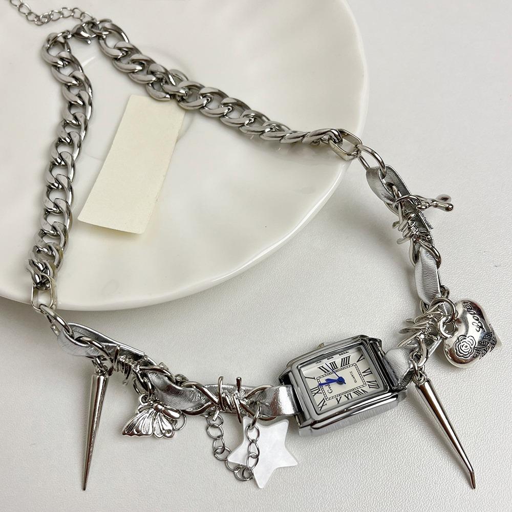 Heart Watches Pedant Choker Star Y2K Tassel Necklace Fashion Gothic Rivet Necklace Girls