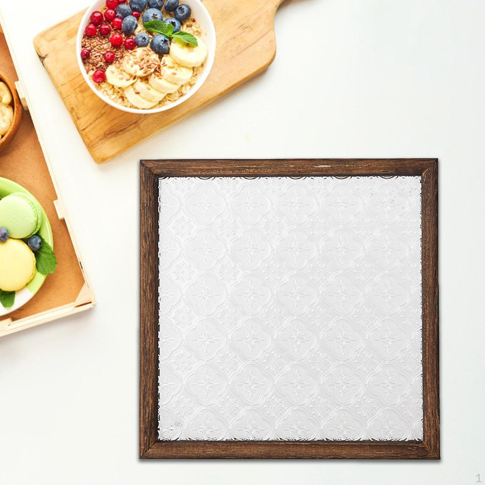 Japanese Style Tea Serving Tray Cosmetic Tealight Holder Begonia Carved Glass for Home White 22.6x22.6cm