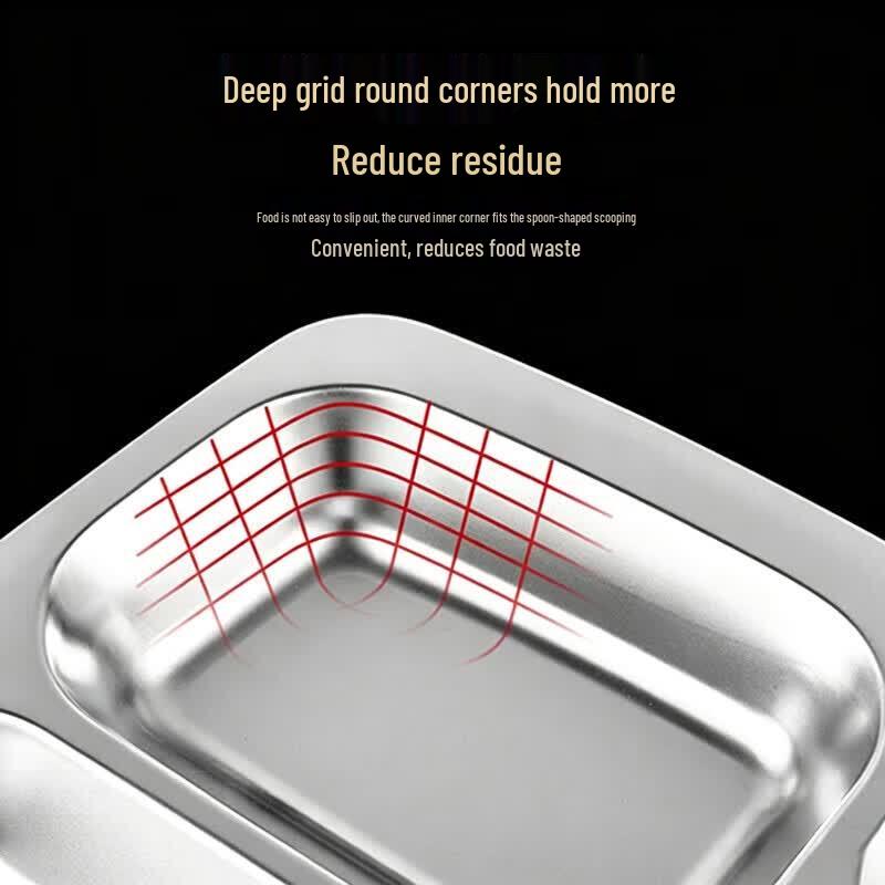 Zhuoliang Thickened 304 Stainless Steel Rectangular Multi-Compartment Meal Tray