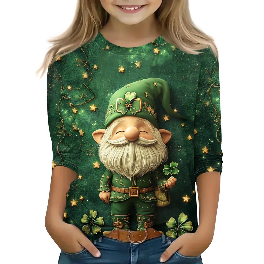 Print Tops For Youth Girls 5-16 Years Round Neck 3/4 Sleeves T-Shirts Trendy Tops Outfit Tees