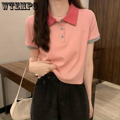 Women's Summer Short Sleeve T-Shirts Polo Collar Cropped Tops for Women Short T-shirt