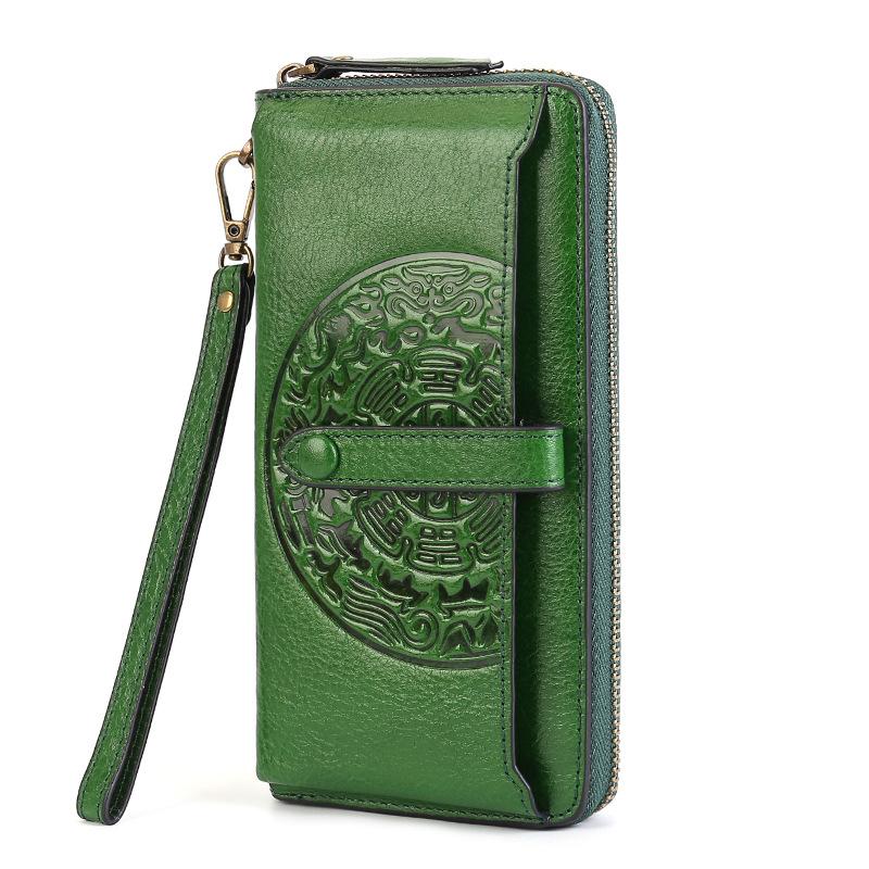 Women's Genuine Leather Wallet with Large Capacity and Multiple Card Slots - Retro Multi-functional Mobile Phone Bag