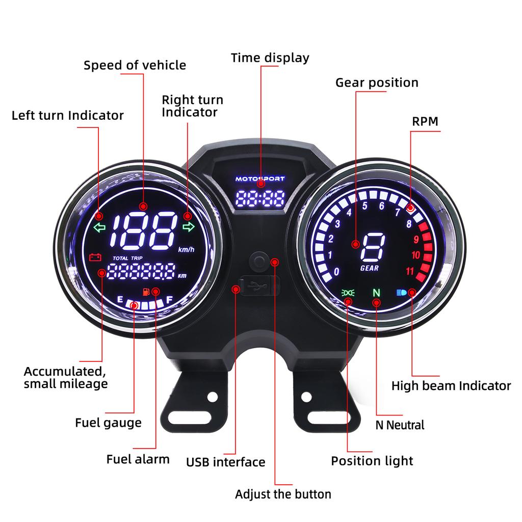 Universal LCD Digital Motorcycle Speedometer Tacho Gauge Motor Speed Gauge Tachometer RPM Meter Fuel Gauge For GN125 12V GAUA