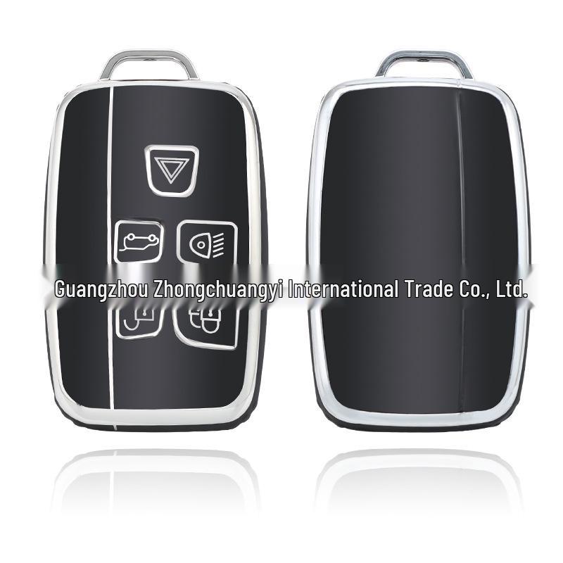 Land Rover Key Case: Discovery Sport, Evoque, Discovery 4, Velar, Defender - Silver Edge Soft Shell with Chain