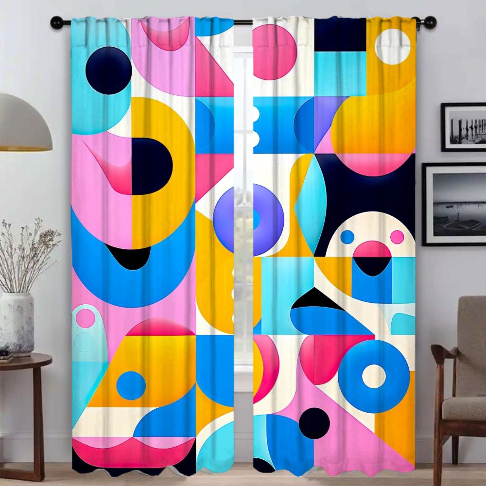 

Мемфис Геометрия Современные Шторы Для Гостиной Для Камеры Шторы Раздела Затемняющие Шторы Домашний Интерьер Шторы 2 Части Ребенок W50xH70cmx2pcs-CL