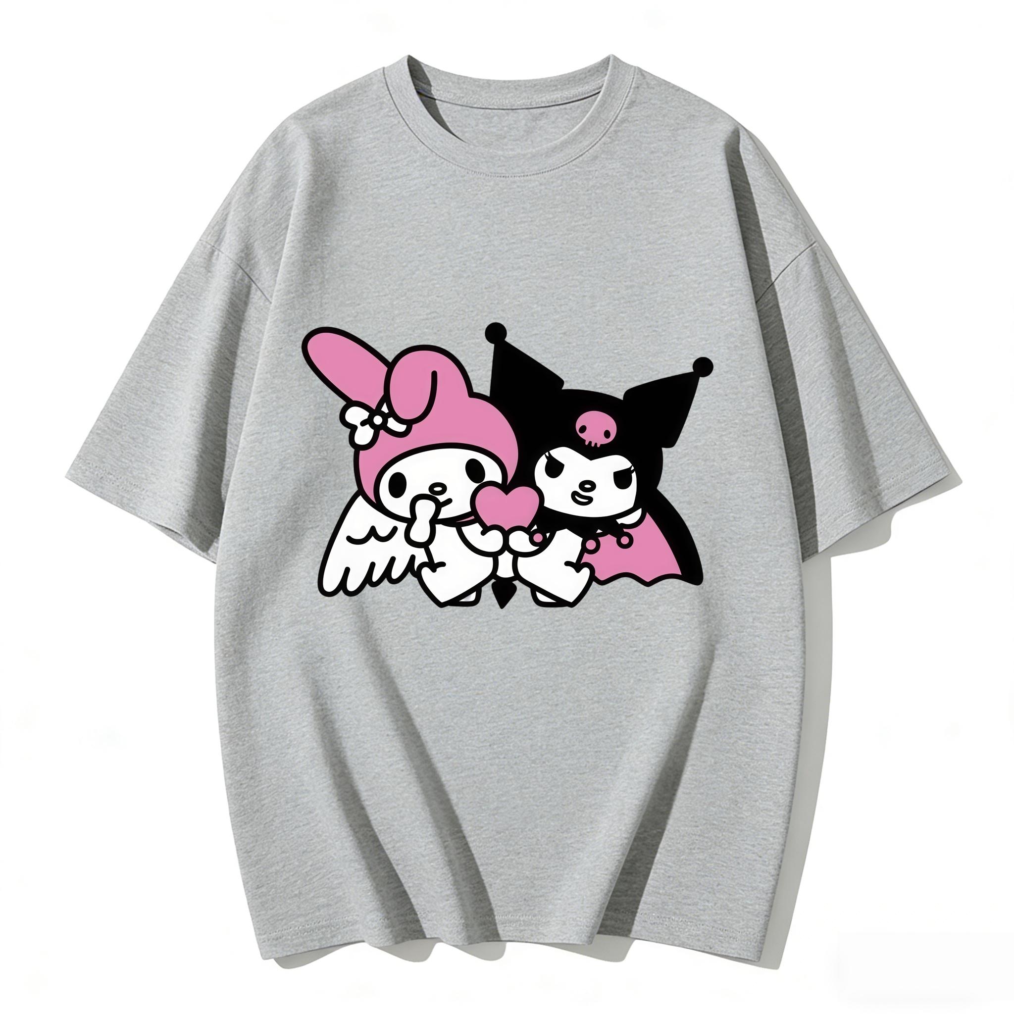 

2026 New My Melody Kuromi Angel Devil Heart Cartoon Print Tshirt Family Matching Outfits Casual Short Sleeve Tee Women Unisexs S