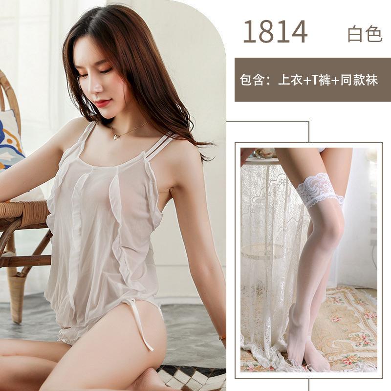 Sex Unterwäsche Sexy Pilzspitze Strapsgürtel Perspektive Mesh Bauchtasche Damen Schnürung Uniform Versuchung