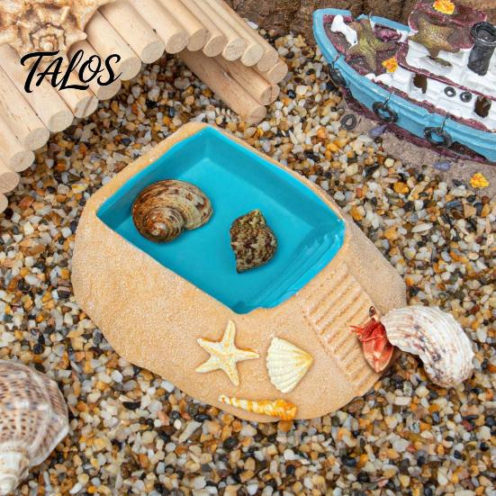 Aquarium Decor for Reptiles Beach Pool Hermit Crab Habitat Ornament with Climbing Ramp & Starfish Shell Reptile Water Basin Conch Decor, Decoration