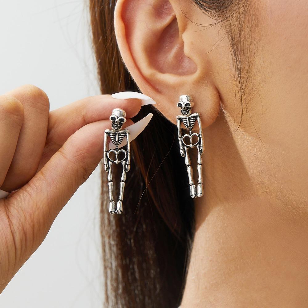 

Halloween coppery Skeleton Design Dangle Earrings, Retro Goth Zircon Girl s