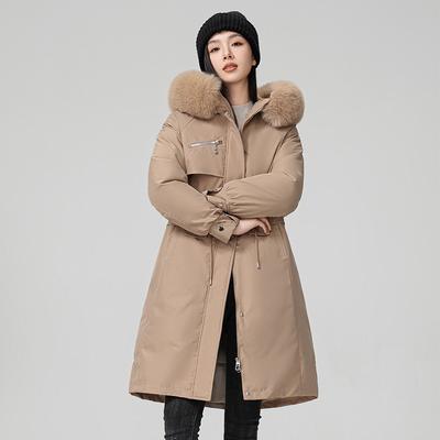 Damen Langer Mode Kapuzen Baumwollmantel mit großem Pelzkragen, Dünner und vielseitiger Baumwollmantel im ausländischen Stil