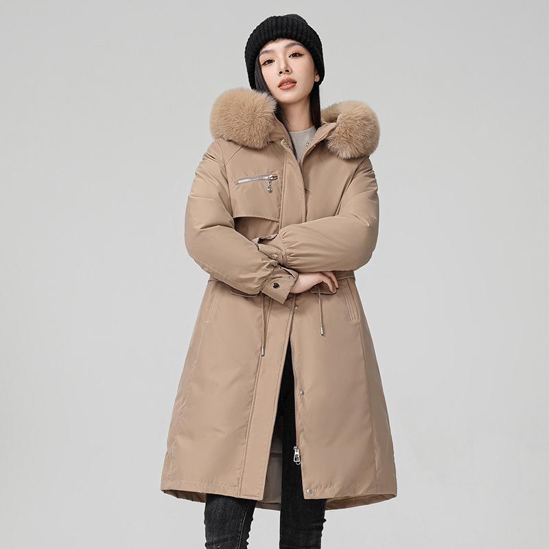 Women's Long Fashion Hooded Big Fur Collar Cotton Coat, Thin and Versatile Foreign Style Cotton Coat