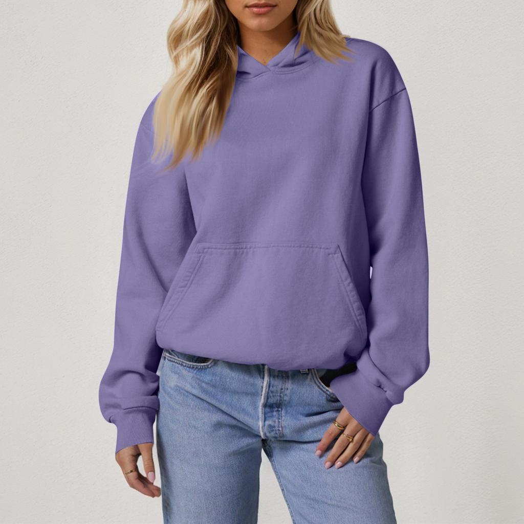 Women'S Loose Long Sleeve Sweatshirts Blouse Causal Fashion Solid Color Pullover Hooded Sweatshirts Top With Pocket